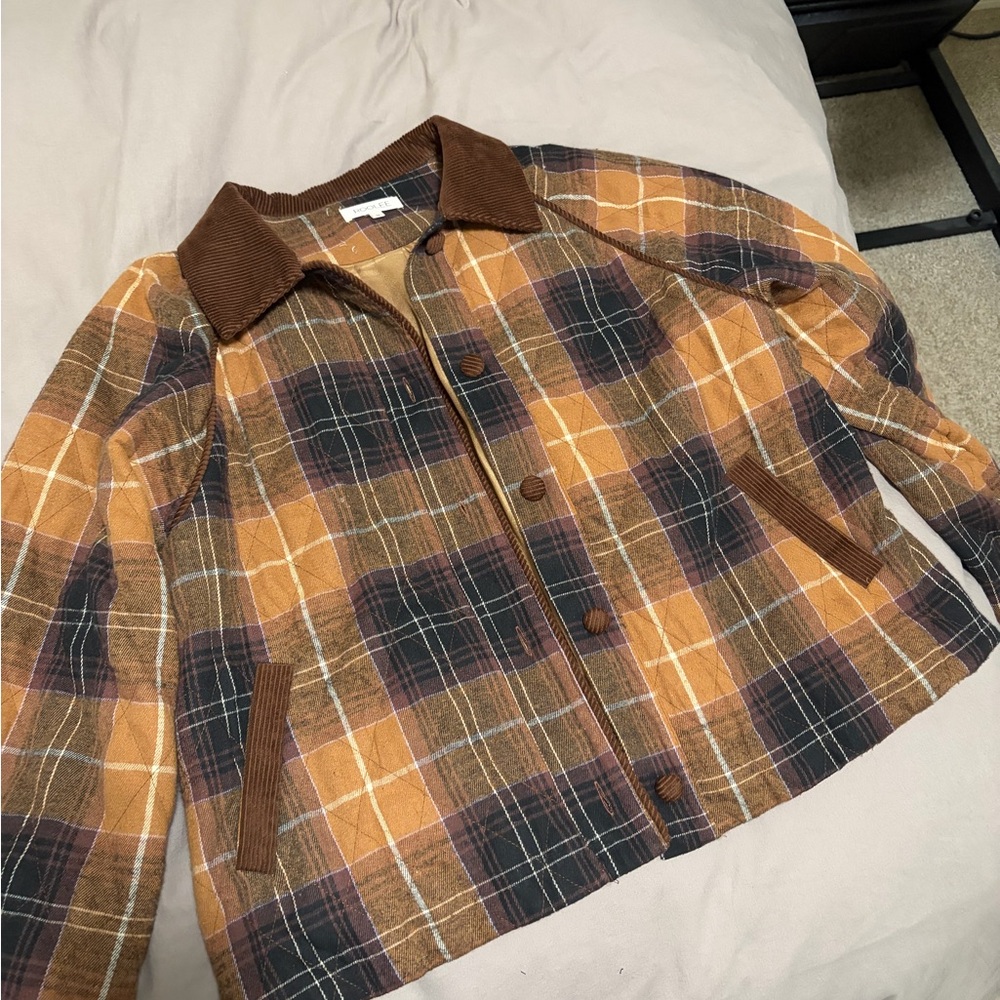 Roolee Plaid Jacket with Corduroy Collar